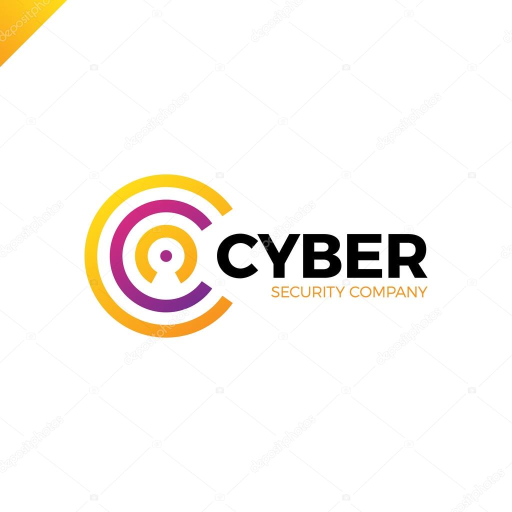 Cyber Security and defender line Letter C logo icon design template elements with dot in middle. Keyhole in negative space