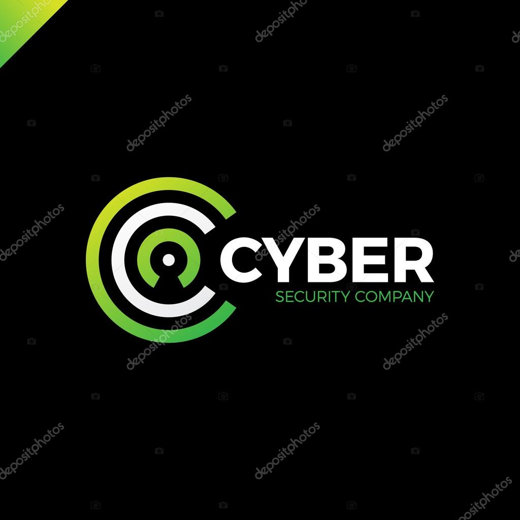 Cyber Security and defender line Letter C logo icon design template elements with dot in middle. Keyhole in negative space green color