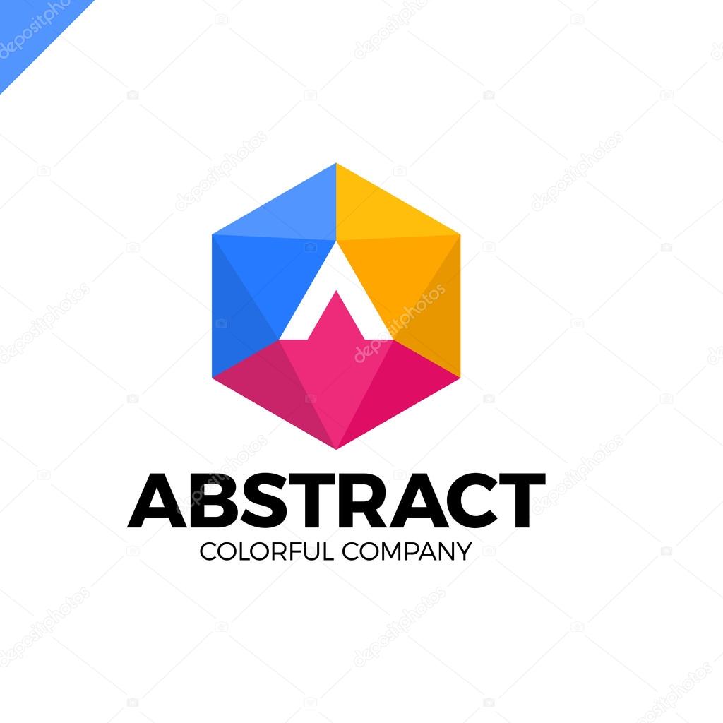 Letter A in a nut hex shape frame tech industry logo template. Abstract media triangle hexagon logotype with arrow up in middle