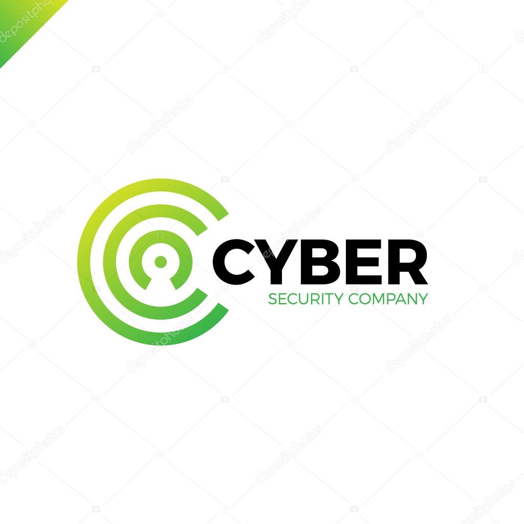 Cyber Security and defender line Letter C logo icon design template elements with dot in middle. Keyhole in negative space green color