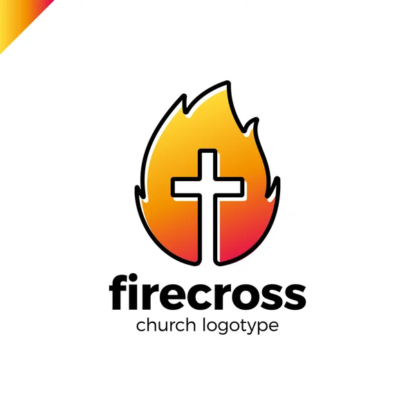 Cristianismo moderno cruz en fuego o símbolo de llama en el espacio negativo . — Vector de stock