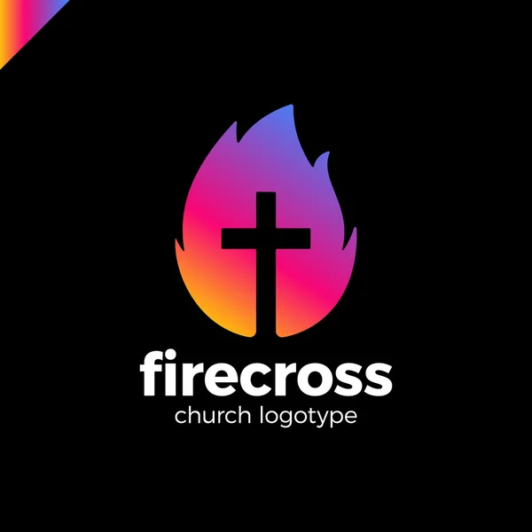 Cristianismo moderno cruz no fogo ou símbolo de chama no espaço negativo . — Vetor de Stock