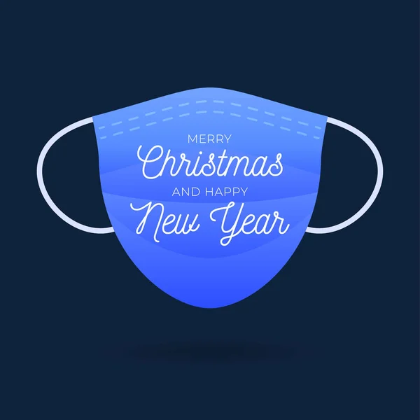 Mascarilla Médica Azul Con Texto Feliz Navidad Tendencia Saludos Navideños — Vector de stock