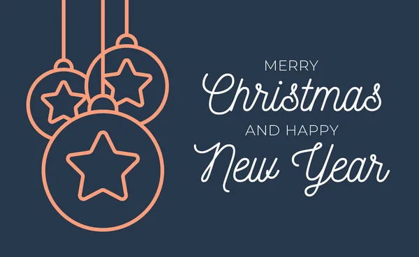 クリスマスのグリーティングカード 木の玉と星の形をしたレトロなクリスマスや新年のカード 平型ベクトルイラスト — ストックベクタ
