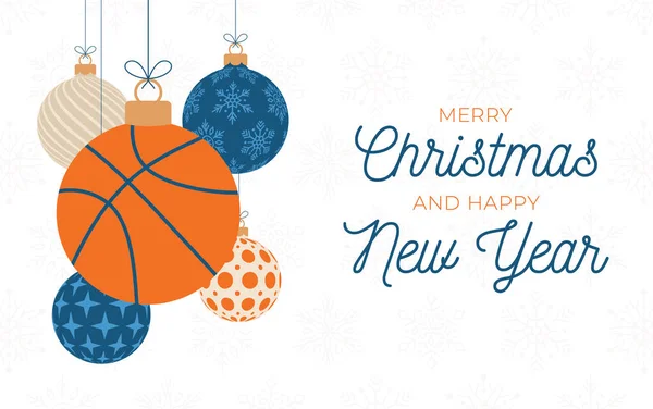 Баскетбольный Праздничный Баннер Поздравления Рождеством Новым Годом Плоские Мультяшные Спортивные — стоковый вектор