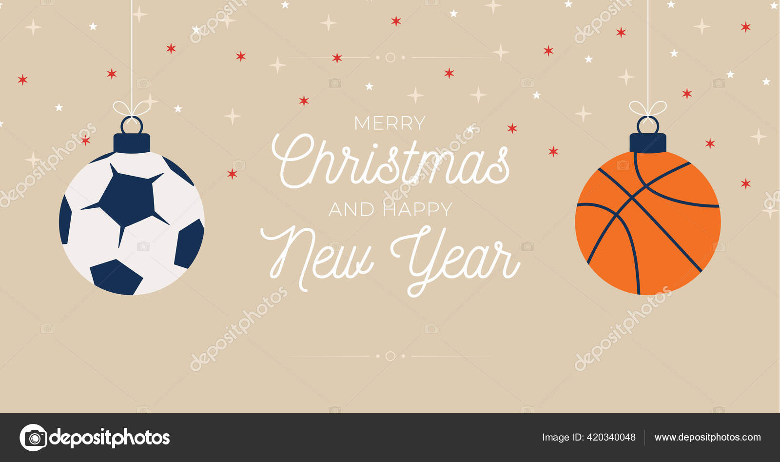 Sport Joyeux Noel Banniere Horizontale Carte Noel Avec Ballon Sport Image Vectorielle Par Logolis C Illustration