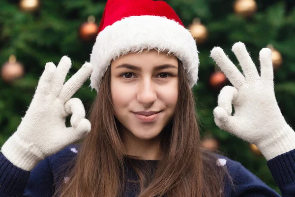 Karácsonyra Minden Rendben Lesz Közelíts Egy Arcképre Egy Nőről Aki — Stock Fotó