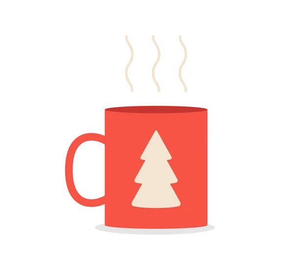 Červená Káva Nebo Čaj Hrnek Smrkem Izolované Bílém Pozadí Veselé — Stockový vektor