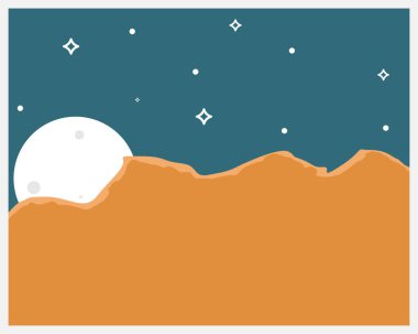 Manzara, çöl, kum tepeleri ve hilal ay ile soyut çağdaş estetik arka plan. Toprak tonları, yanmış sienna, terracotta renkleri. Boho duvar dekoru. Orta yüzyıl modern minimalist sanat baskısı