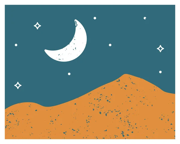 Abstract Contemporary Aesthetic Background Landscape Desert Sand Dunes Crescent Moon — Stock Vector