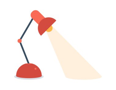 Masa lambası modern renkli karikatür çizimi. Masa ampulü ofis iş yeri tasarım ögesi beyaz arkaplanda izole edilmiş. Işığın akışı. İş ve eğitim için simge.