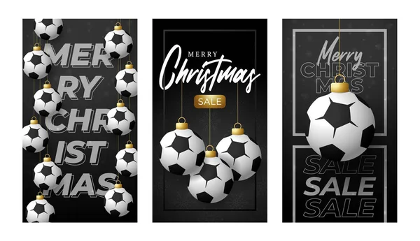 Frohe Weihnachten Fußball Vertikale Grußkarte Set Insta Story Format Mit — Stockvektor