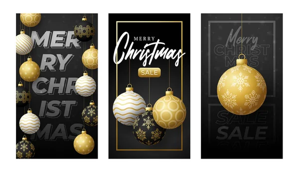 Merry Christmas Vertical Banner Stories Golden Vector Set Christmas Theme — Stock Vector