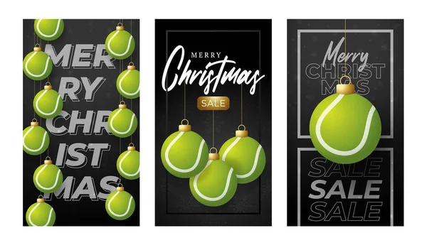 Frohe Weihnachten Tennis Vertikale Grußkarte Set Von Insta Story Format — Stockvektor