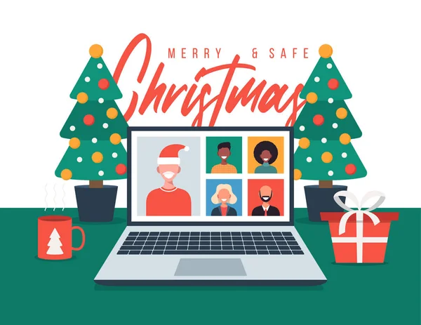Weihnachtsgrüße Internet Menschen Die Sich Online Mit Familie Oder Freunden — Stockvektor