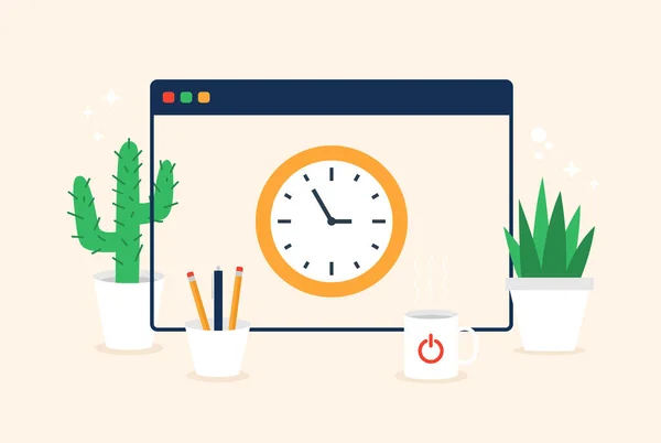 Zeit Für Die Fensteruhr Vektorfarbige Web Icons Cartoon Flach Stil — Stockvektor