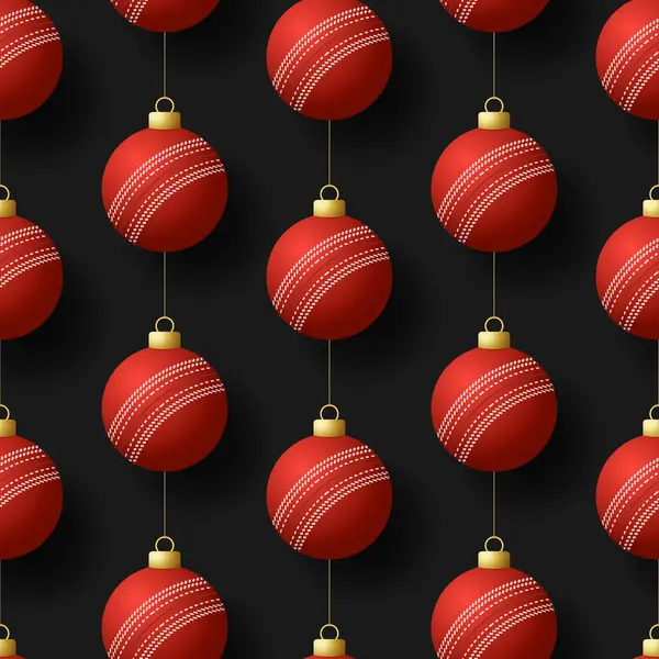 God Jul Cricket Sömlöst Mönster Häng Tråd Realistisk Cricket Boll — Stock vektor