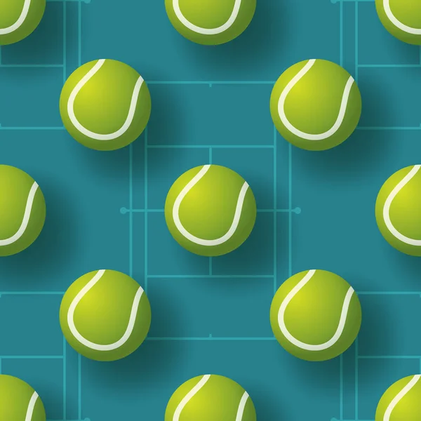 テニスボールシームレスなテンターベクトルイラスト リアルなテニスボールシームレスパターンデザイン — ストックベクタ