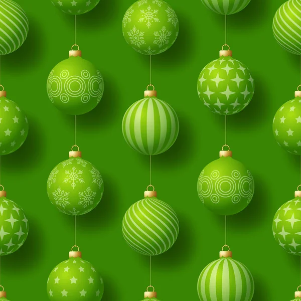 现实的圣诞无缝图案与几何图案 绿色背景下的绿色球 简朴新年图案矢量图解 — 图库矢量图片