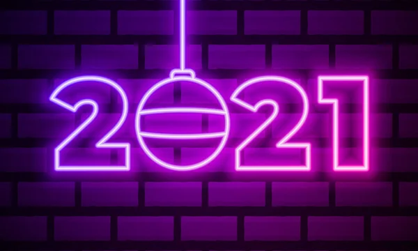 2021 Неоновий Текст 2021 Шаблон Новорічного Дизайну Світловий Прапор Векторна — стоковий вектор