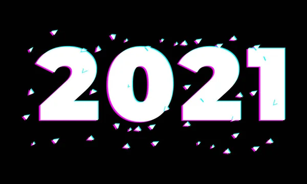 2021年标志 2021年新年快乐 标题都有Glitch效果矢量 — 图库矢量图片