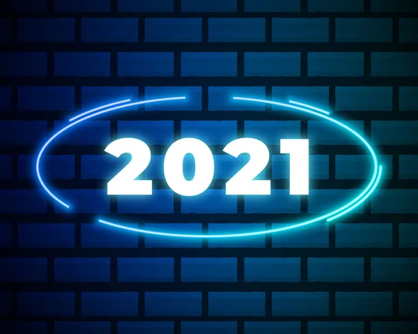 2021 Neon Metin 2021 Yeni Yıl Tasarım Şablonu Light Banner — Stok Vektör