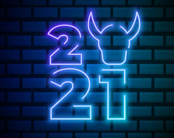 2021年Neon Text 2021年新年设计模板 病媒说明 砖墙背景霓虹灯设计的2021年新标志 — 图库矢量图片