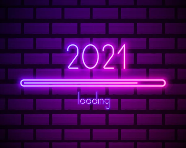 2021 Neon Metin 2021 Yeni Yıl Tasarım Şablonu Light Banner — Stok Vektör