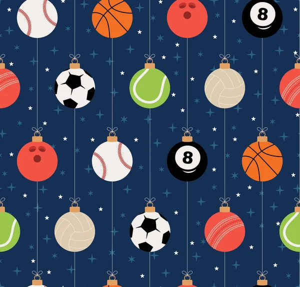 Sport Vánoční Bezproblémové Vzory Vánoční Vzor Sportovním Baseballem Basketbal Fotbal — Stockový vektor