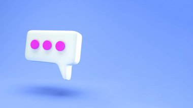 Mavi arkaplanda beyaz konuşma balonu sohbet simgesi izole edildi. Metin için kopyalama alanı olan yaratıcı mesaj konsepti. İletişim ya da yorum sohbet sembolü. Minimalizm kavramı. 3d illüstrasyon 3B canlandırma