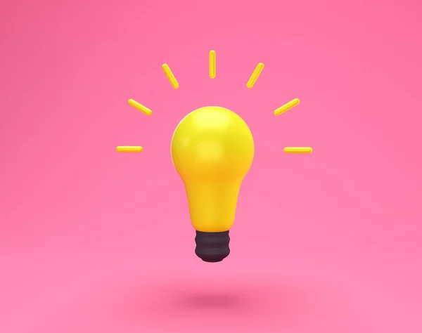 Light bulb idea creative concept. Minimal concept idea of yellow light bulb isolated on pink background with copy space for text. 3D rendering.