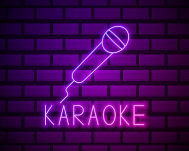 Karaoke pembe parlak neon ui ux simgesi. Parlayan işaret logosu vektörü. Parlak vektör neon işareti. Karaoke partisi