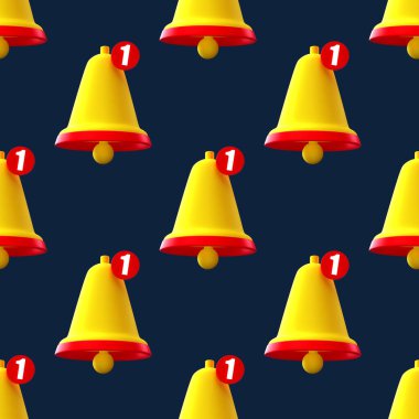 Uyarı çanı kusursuz desenli yaratıcı kavram. Çizgi film Minimum Turuncu, mavi arka planda ziller çalıyor. Yeni bir bilgilendirme konsepti. Sosyal Ortam ögesi 3d oluşturma