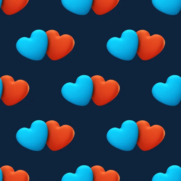 Люблю Безморщинистый Узор Творческой Концепции Два Романтических Синих Красных Сердца — стоковое фото