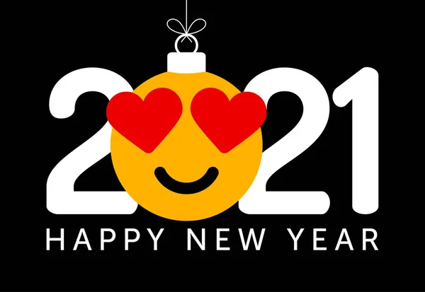 Anul Nou Fericit 2021 Emoție Zâmbet Inima Ilustrație Vectorială Stil — Vector de stoc