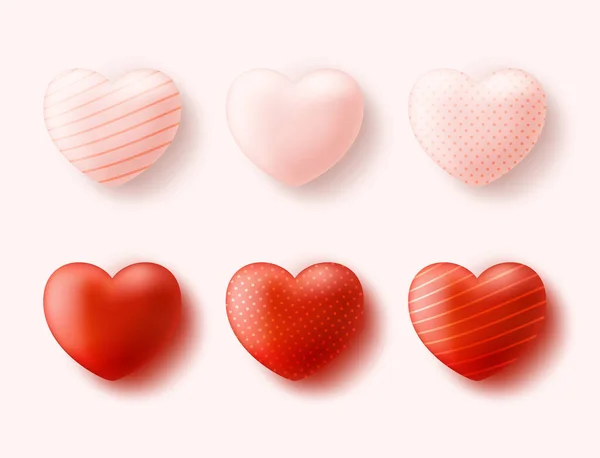 Коллекция Векторных Красных Сердец Набор Четырех Реалистичных Сердец Тенями Набор — стоковый вектор