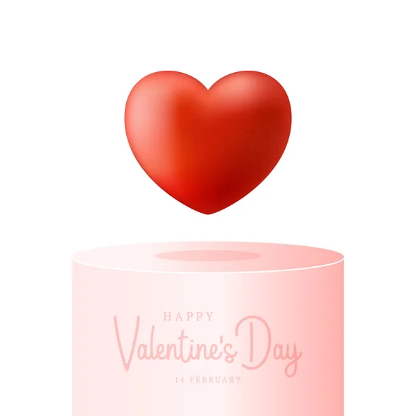 Feliz Día San Valentín Corazón Realista Pie Podio Rosa Podio — Vector de stock