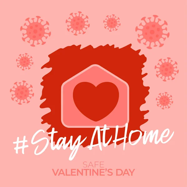 Domů Bezpečný Valentýn2021 Koronavirus Milují Kartu Vektorem Doma Tvaru Srdce — Stockový vektor