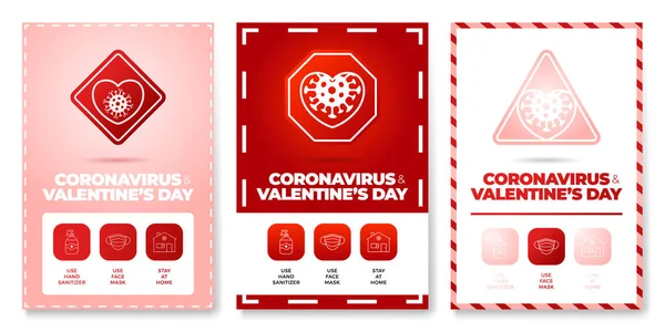 Día San Valentín Coronavirus Todo Icono Conjunto Pósters Ilustración Vectorial — Vector de stock