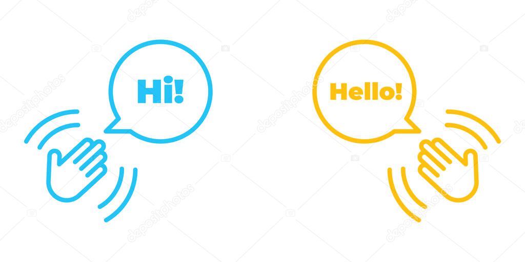 Hand wave or waving hi or hello gesture line art vector icon for apps and websites.