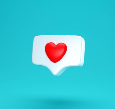 Kalp ikonlu sosyal medya tebligatı gibi. Asgari konsept Sosyal medya aşk konsepti 3D oluşturma