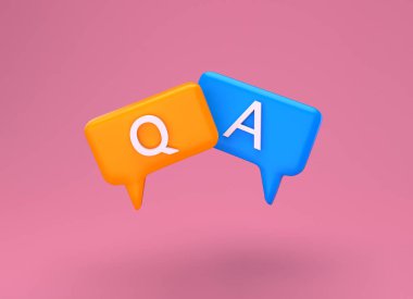 Soru ve Cevap Baloncuk Konuşması minimum konsept. Çizgi film 3D soru cevap balonu çizimi. 3d hazırlayıcı