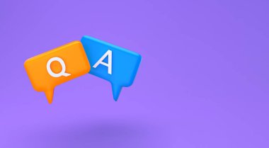 Soru ve Cevap Baloncuk Konuşması minimum konsept. Çizgi film 3D soru cevap balonu çizimi. 3d hazırlayıcı