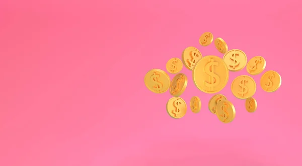 Moedas Dólar Dourado Caindo Isoladas Rosa Moedas Dólar Mínimo Dos — Fotografia de Stock