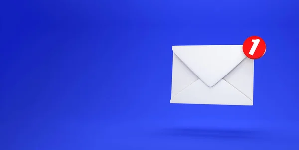 邮件通知一个新的电子邮件消息在收件箱概念隔离蓝色背景与阴影3D渲染 — 图库照片
