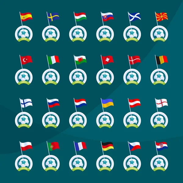 Bandeira Torneio Europeu Futebol 2020 Vector Bandeira País Definido Para — Vetor de Stock