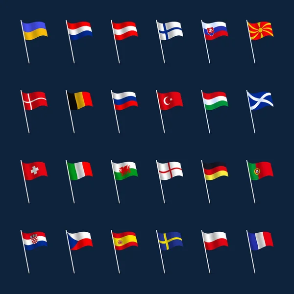 Bandeira Torneio Europeu Futebol 2020 Vector Bandeira País Definido Para — Vetor de Stock