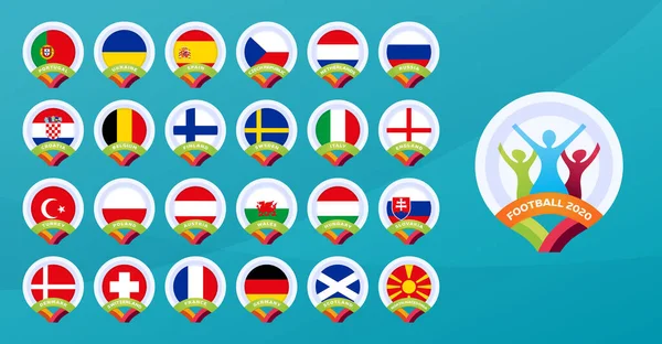 Bandeira Torneio Europeu Futebol 2020 Vector Bandeira País Definido Para — Vetor de Stock