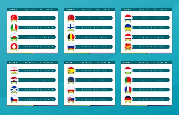Futebol 2020 Torneio Fase Final Grupos Pontuação Tabela Placares Modelos —  Vetores de Stock
