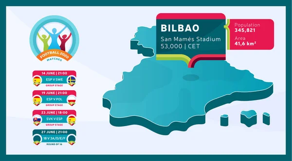 Mapa País Isométrico Espanha Marcado Estádio Bilbau Que Será Realizado —  Vetores de Stock